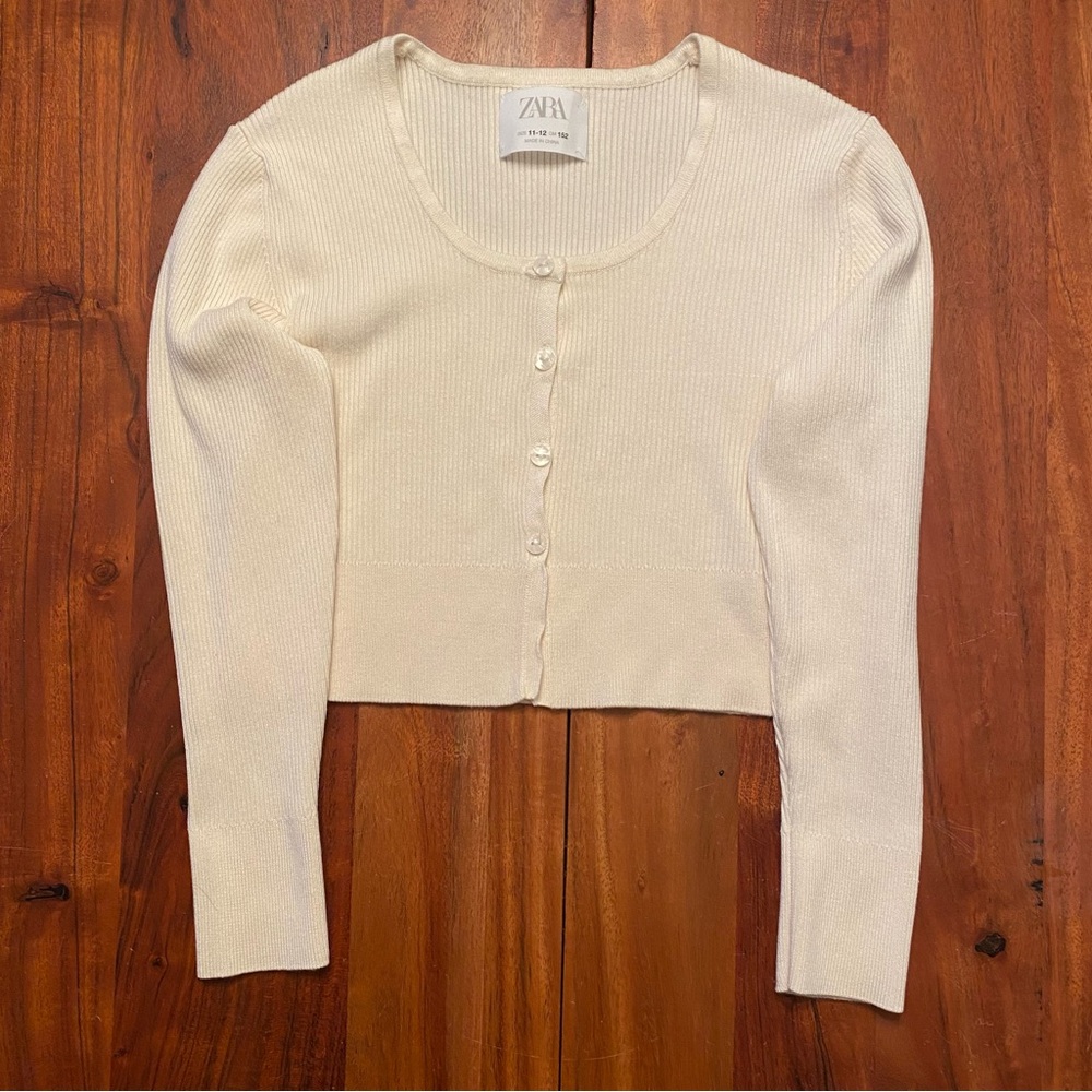 Zara cream ribbed cropped cardigan